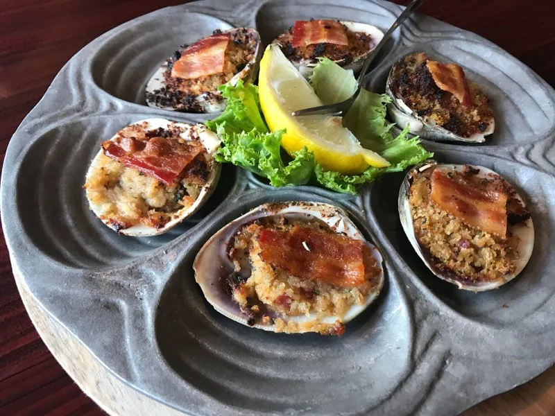 Baked stuffed clams with bacon at Bailey's Surf N Turf